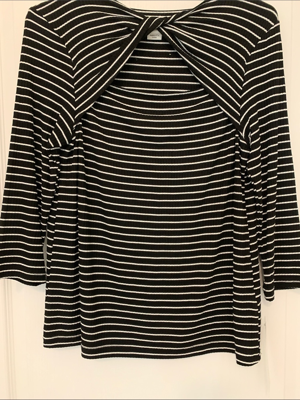 Banana Republic Black & White Striped Twist-Front Long Sleeve Top